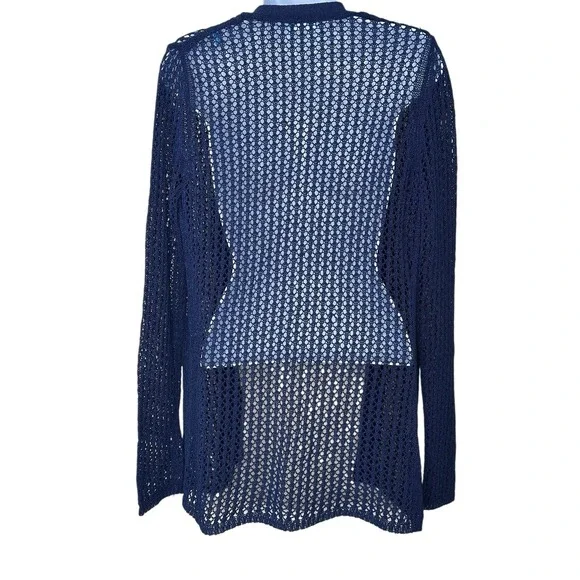 J McLaughlin Crochet Knit Open Front Cardigan Women's XS X-SMALL Navy L/S - Picture 4 of 8